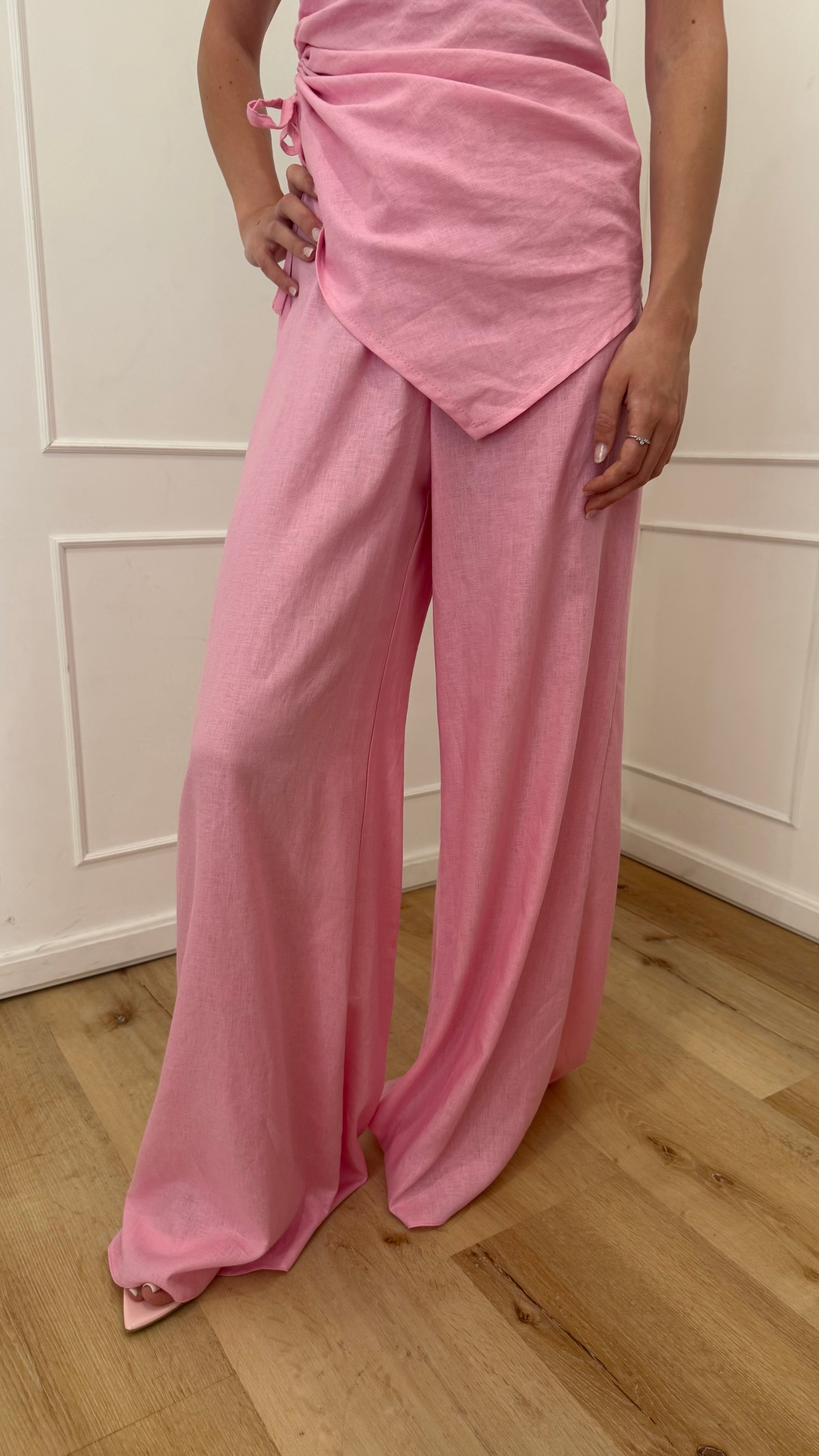 Completo top a fascia e pantalone pink kontatto