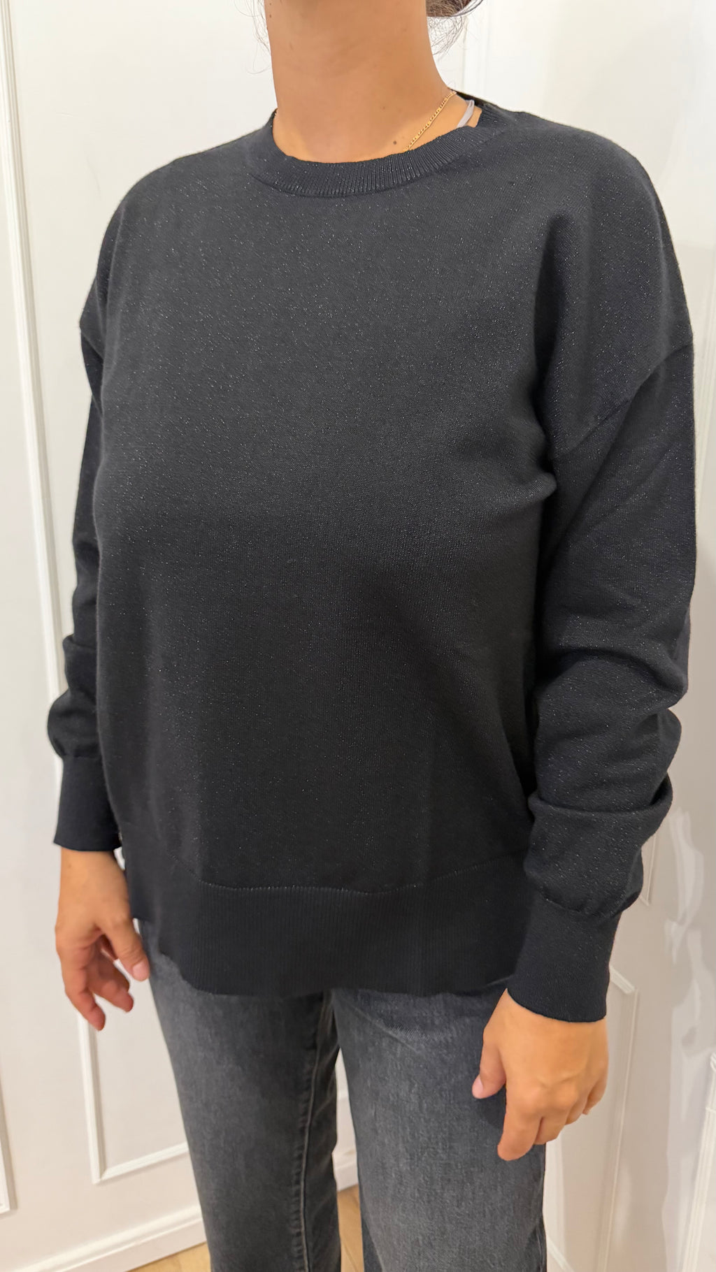 Maglia paricollo over lurex nero griffai