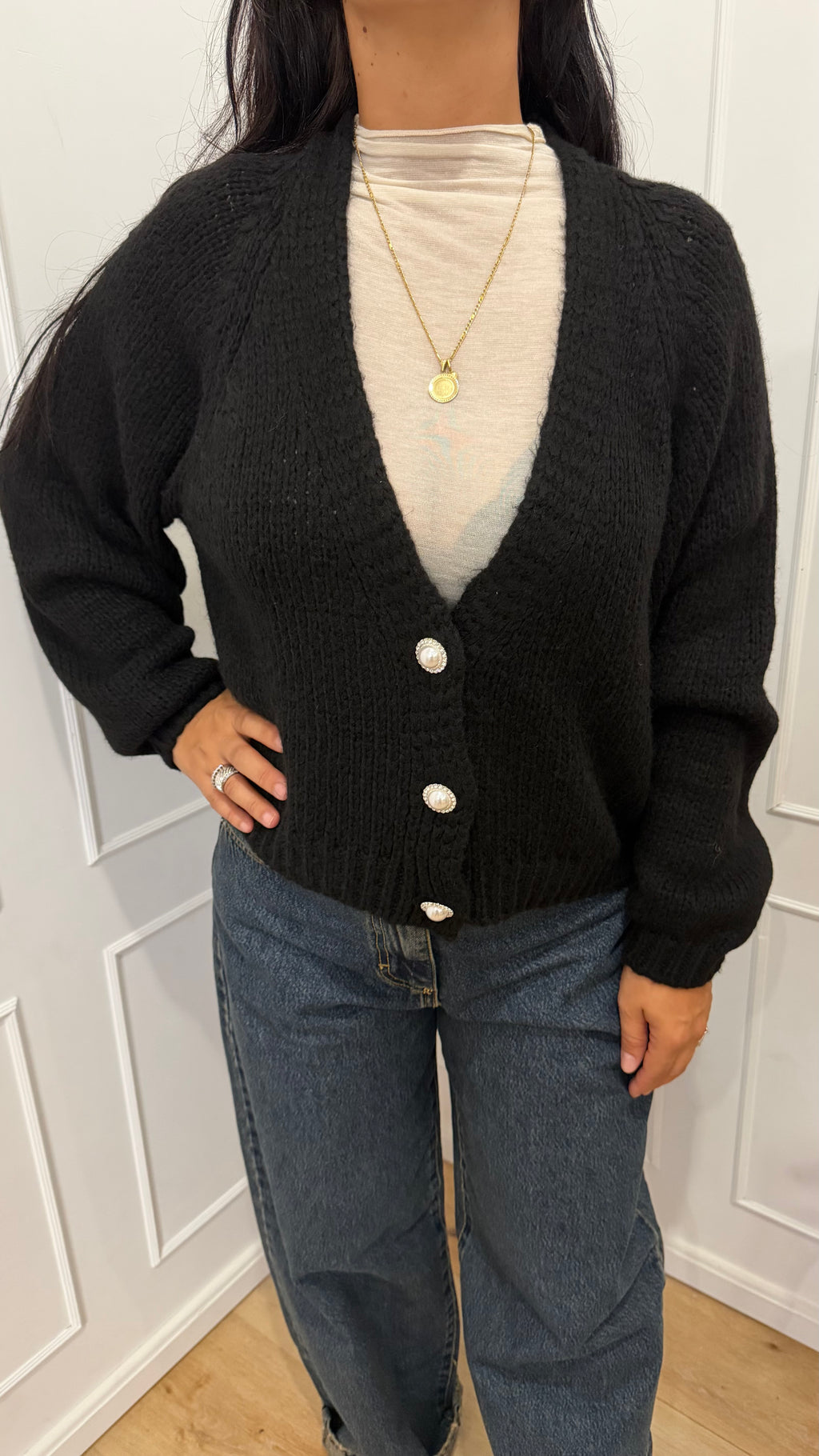 CARDIGAN BOTTONI GIOIELLO NERO - HAVEONE