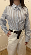 Camicia azzurra a righe con bottone gioiello Susy mix