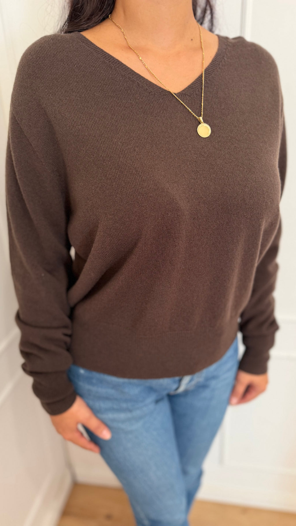 Maglia scollo a V senza cuciture moro griffai