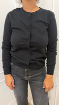 Cardigan paricollo nero basico in viscosa