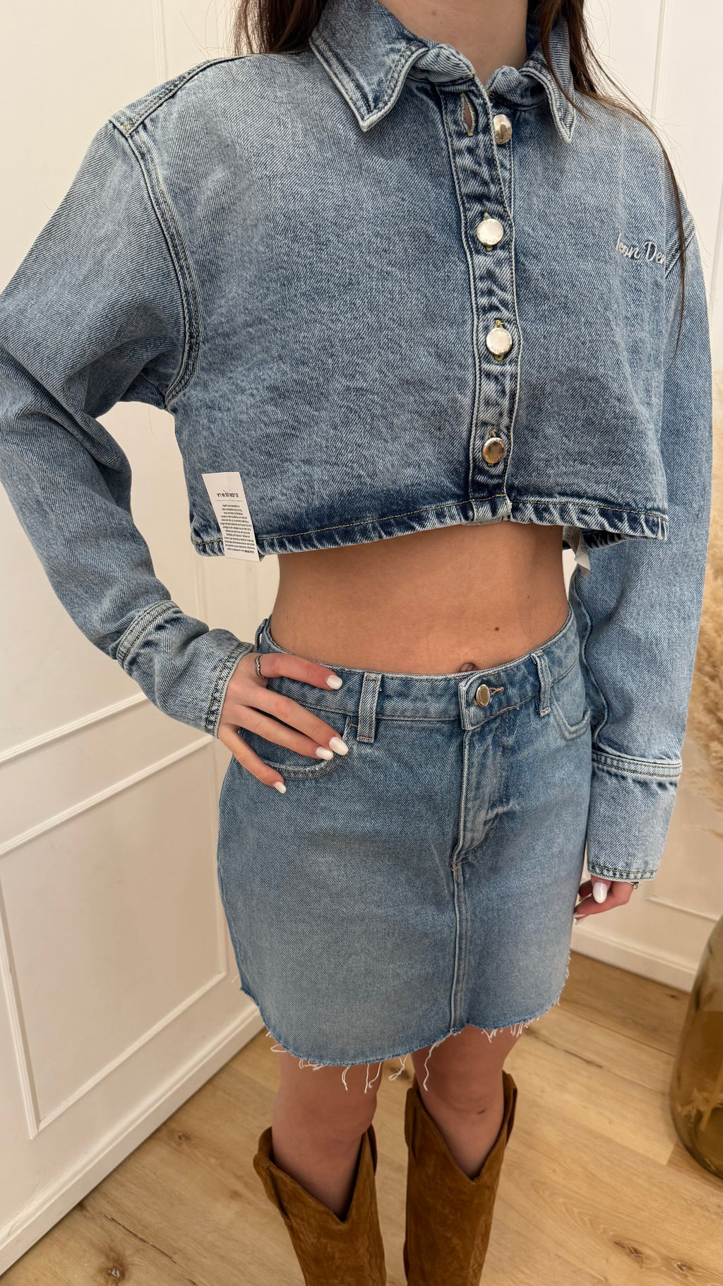 Camicia crop amber icon denim
