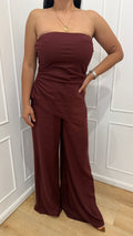Completo top a fascia e pantalone brown berry Kontatto