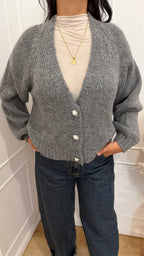 CARDIGAN BOTTONI GIOIELLO GRIGIO SCURO HAVEONE