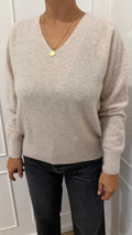Maglia beige scollo a V lana/cashmere senza cuciture