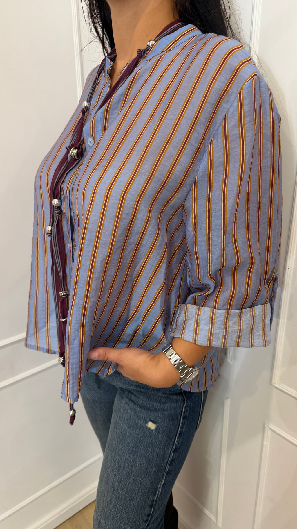 Camicia nomad con collana righe celeste Haveone