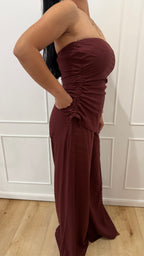 Completo top a fascia e pantalone brown berry Kontatto