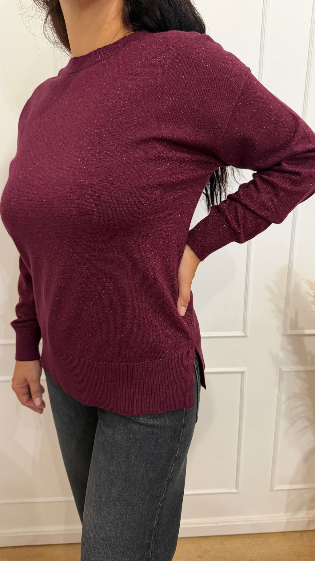 Maglia paricollo over lurex bordaux griffai