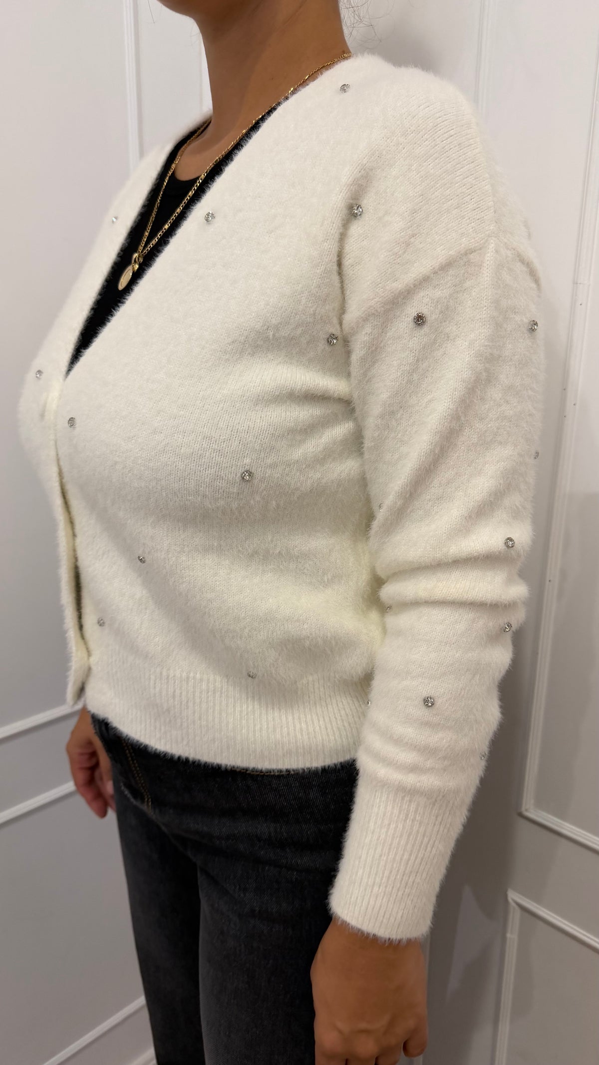 Cardigan effetto pelo con strass fin Griffai