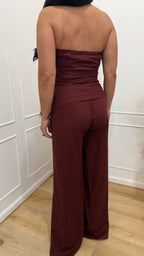 Completo top a fascia e pantalone brown berry Kontatto