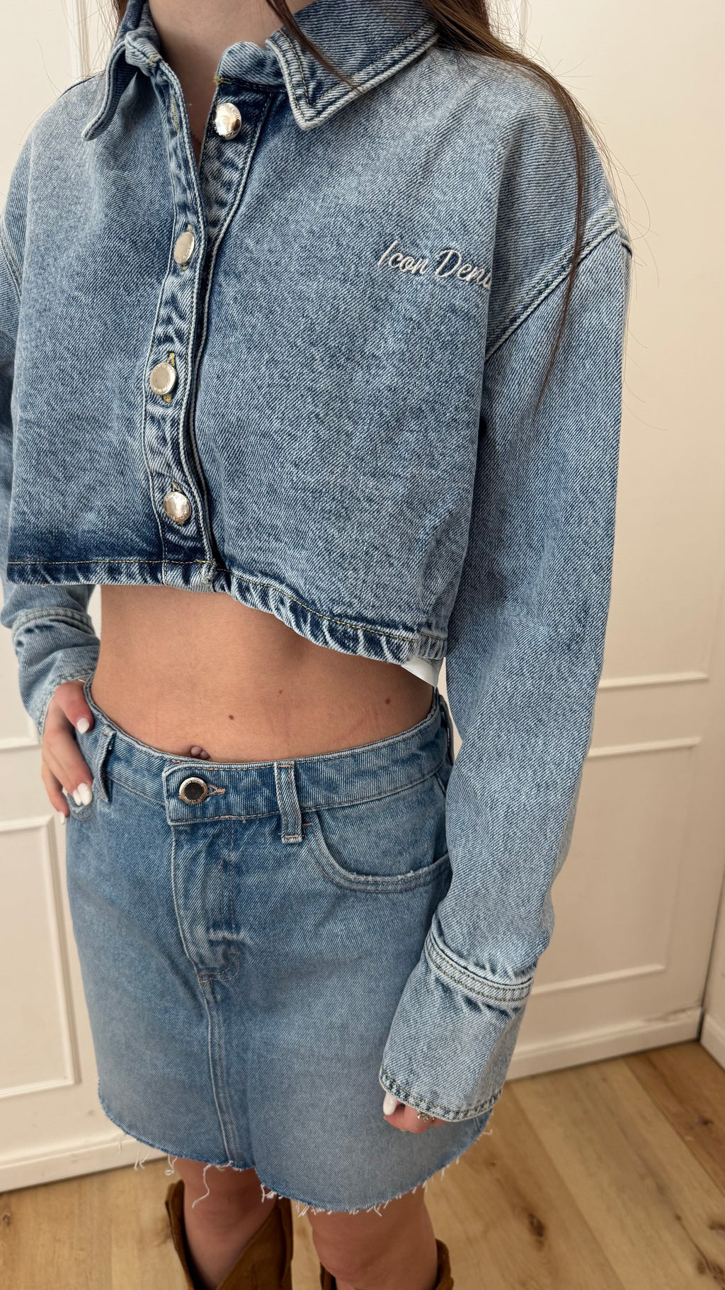 Camicia crop amber icon denim