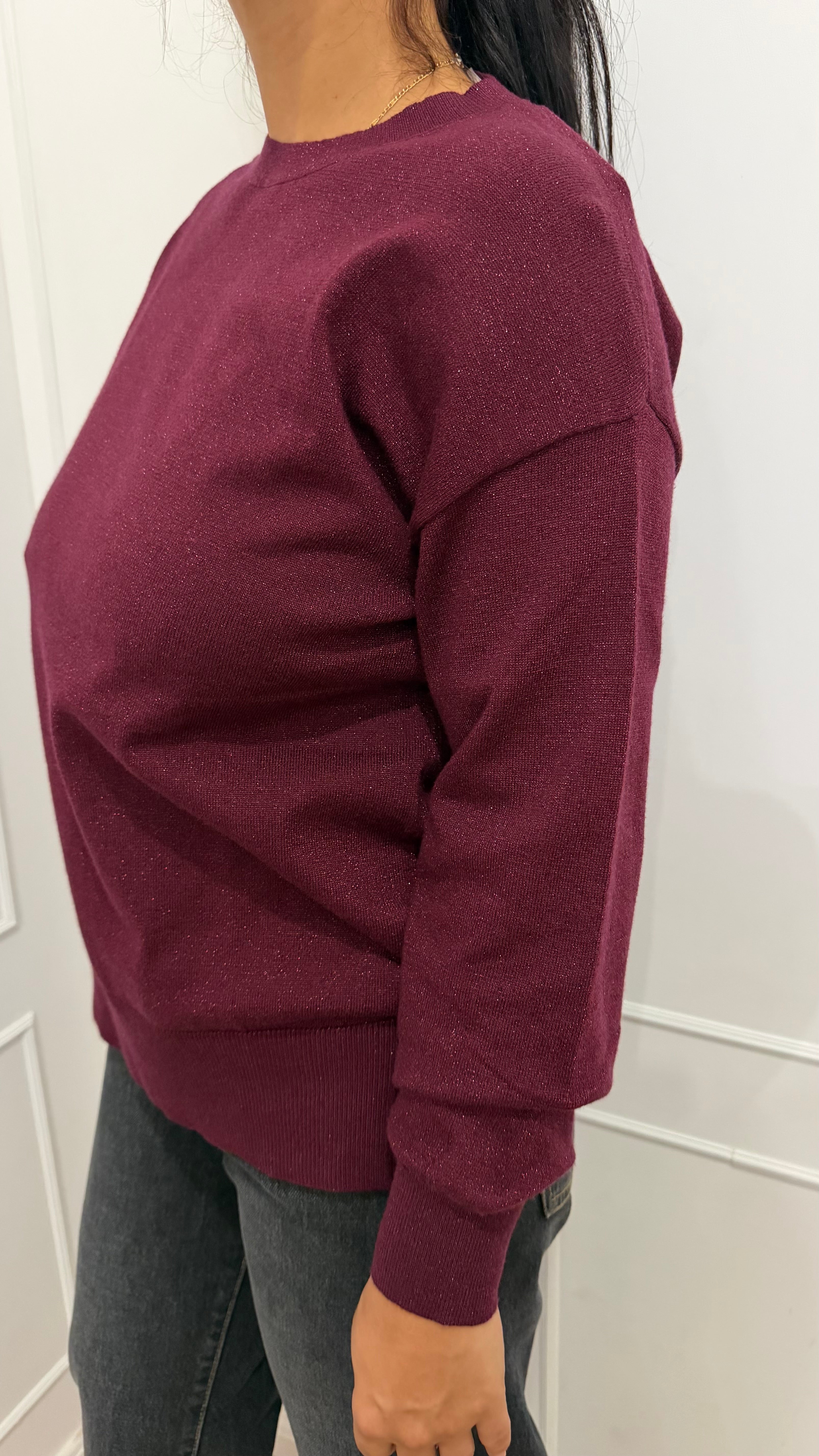 Maglia paricollo over lurex bordaux griffai