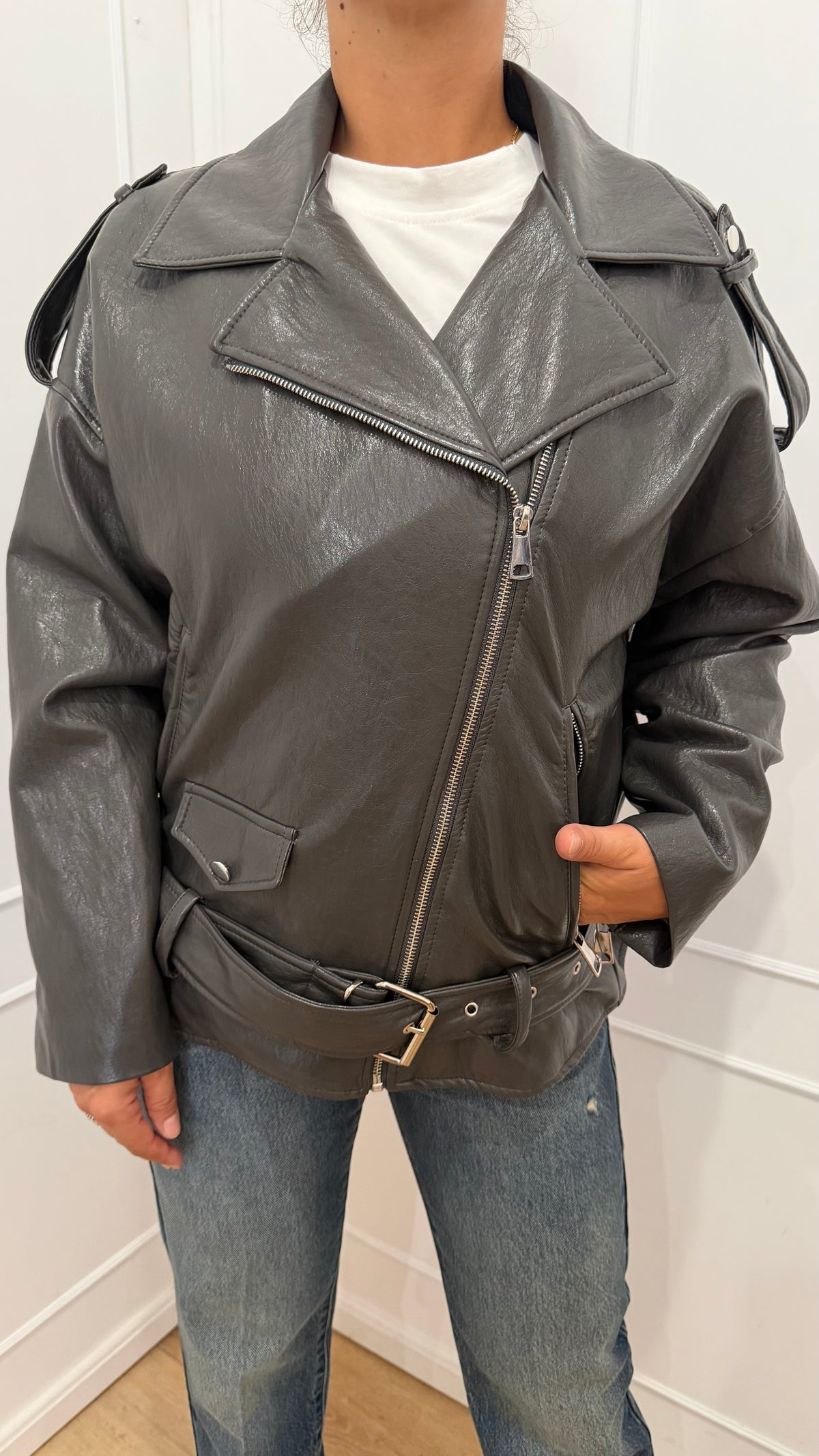 Chiodo con cintura grigio haveone