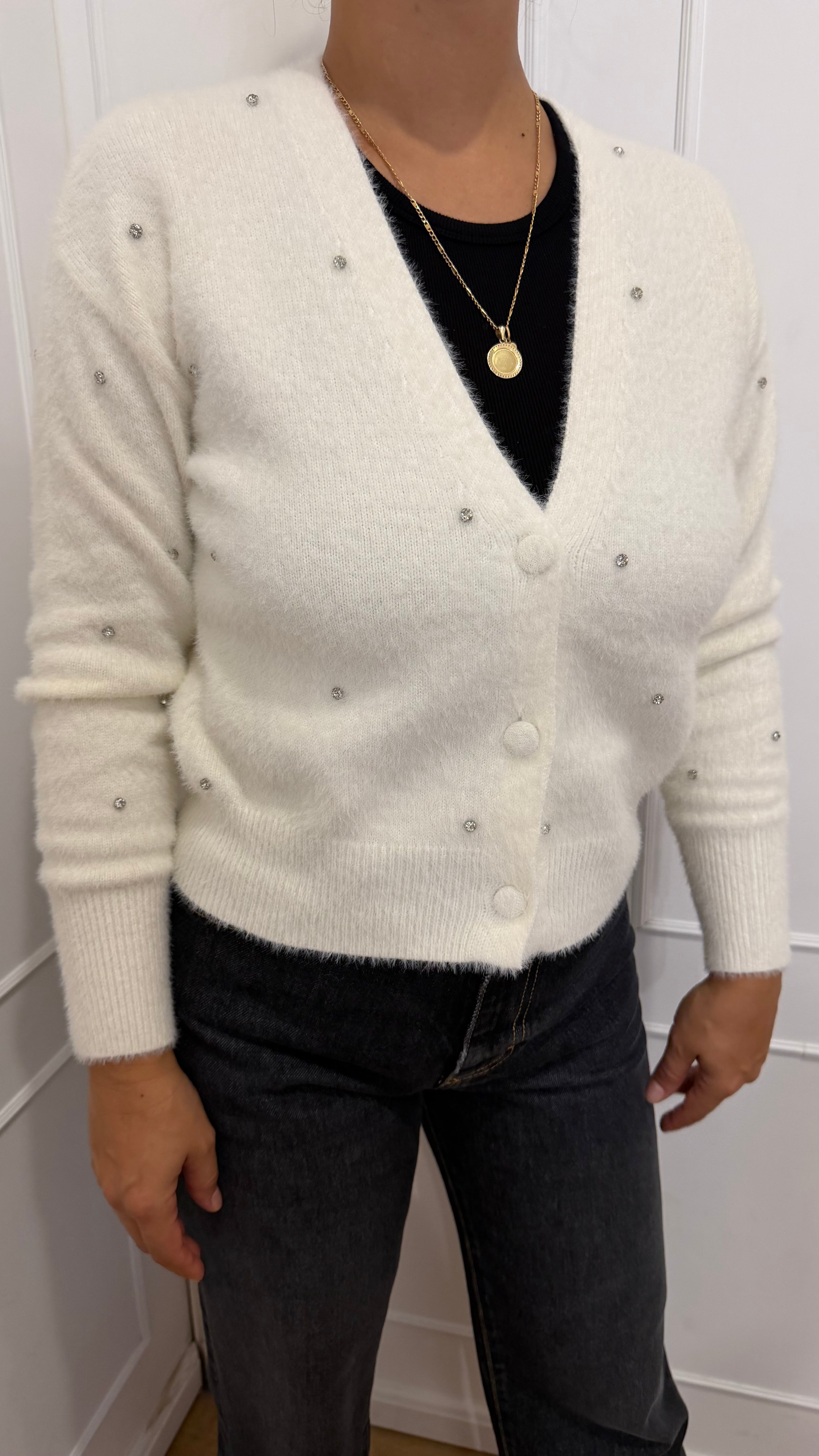 Cardigan effetto pelo con strass fin Griffai