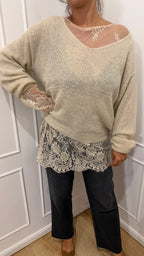 Maglia V più pizzo panna Susy Mix