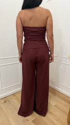 Completo top a fascia e pantalone brown berry Kontatto