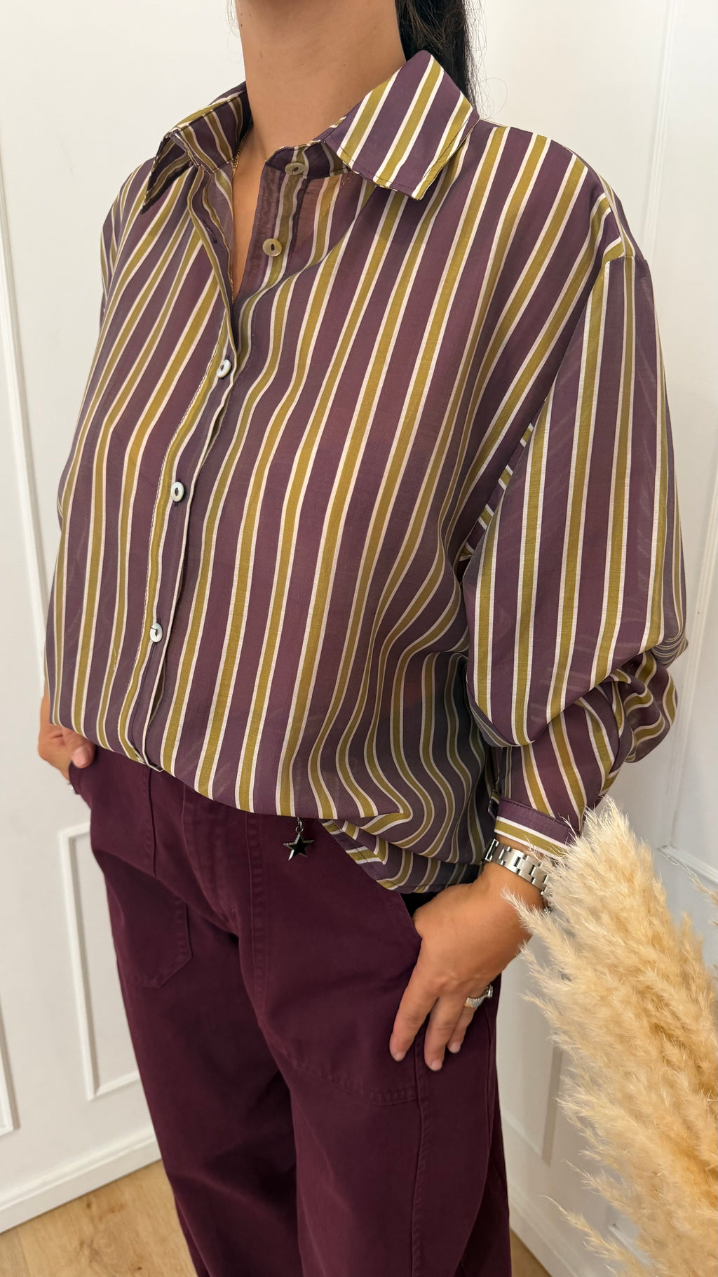 Camicia rigata melanzana susymix