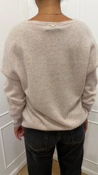 Maglia beige scollo a V lana/cashmere senza cuciture