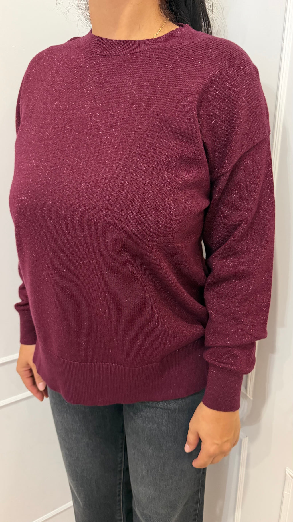 Maglia paricollo over lurex bordaux griffai
