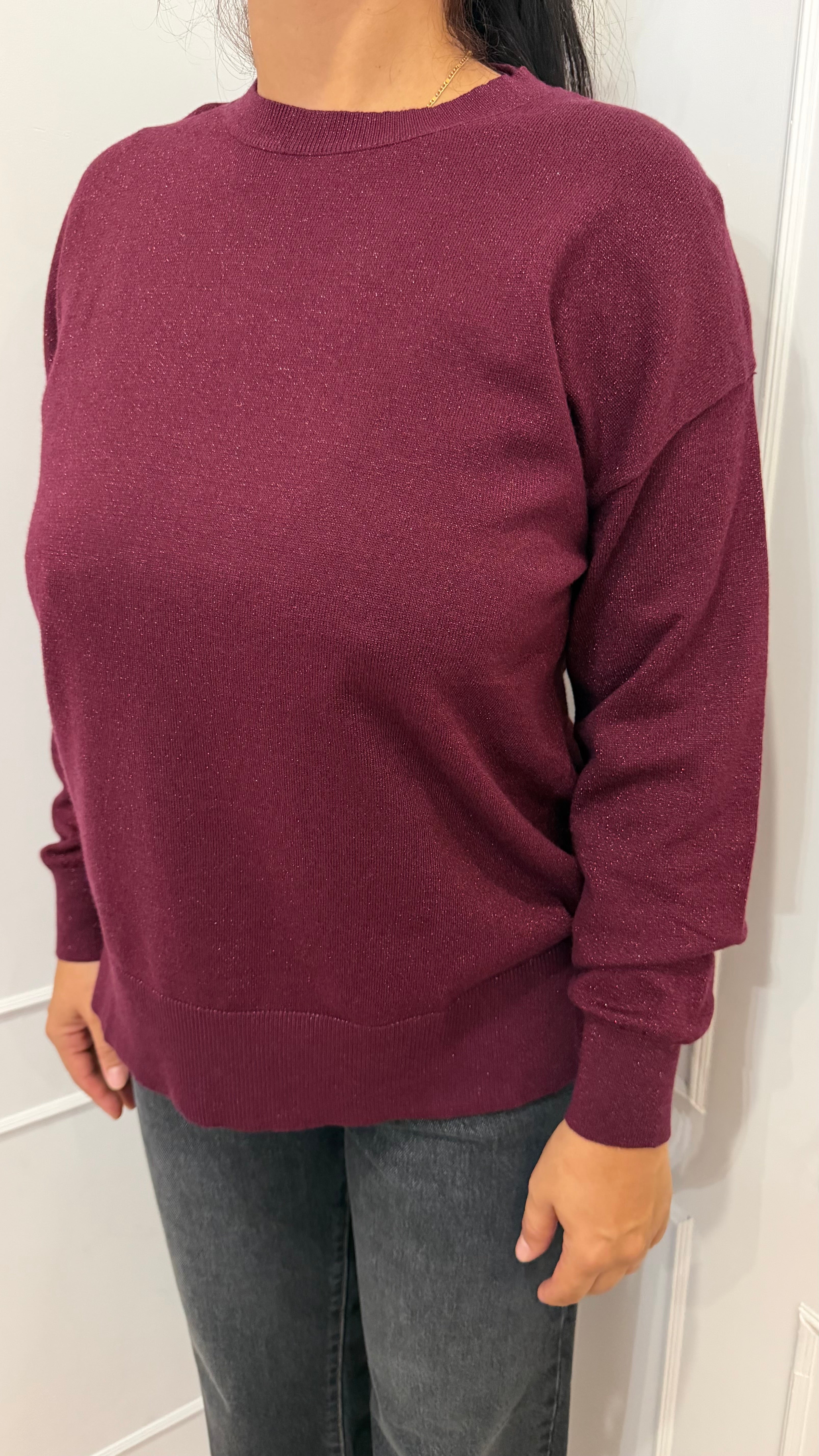 Maglia paricollo over lurex bordaux griffai