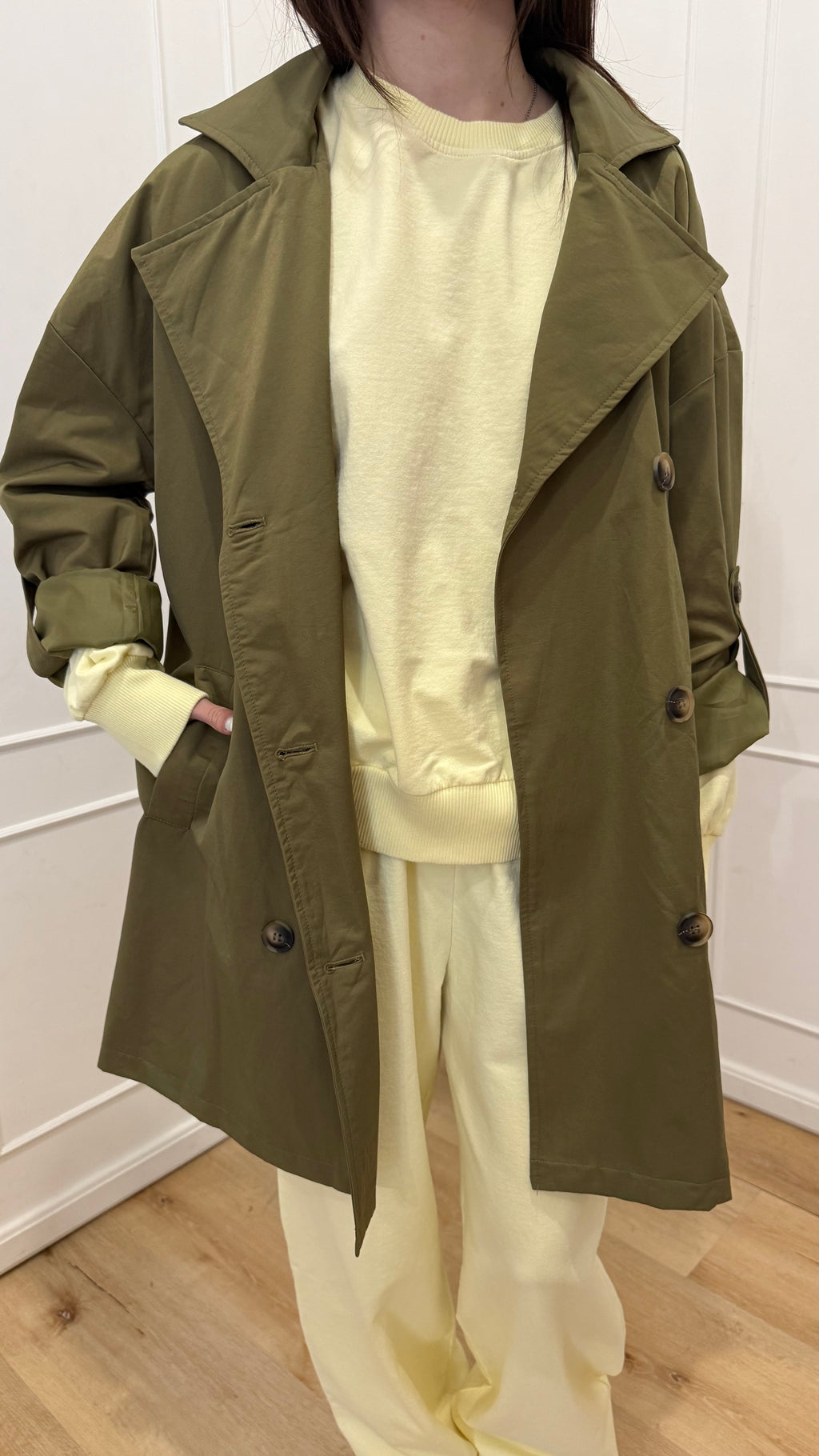 Trench verde militare doppiopetto Susy mix