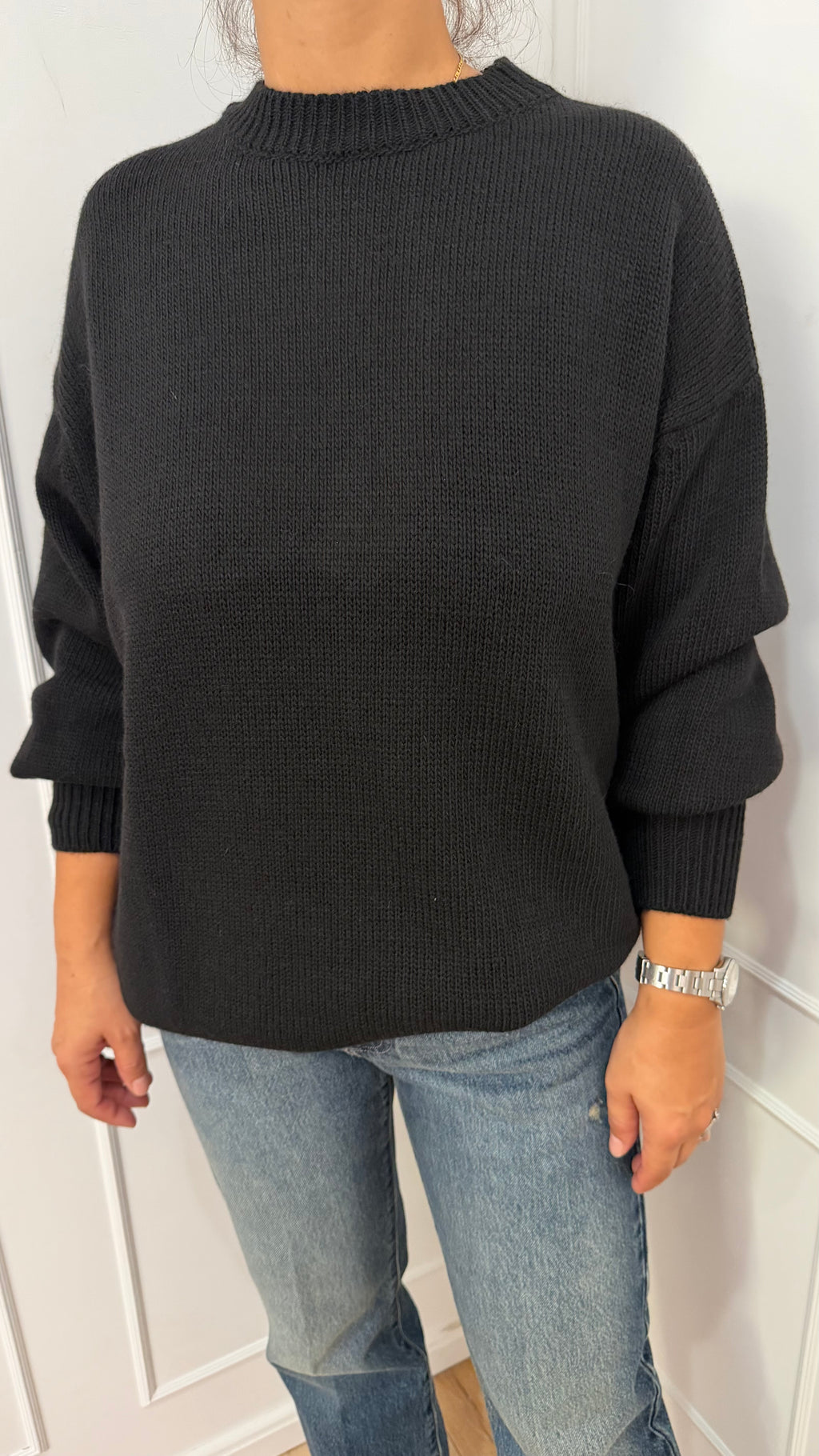MAGLIA OVER GIROCOLLO E POLSI A SBUFFO NERO HAVEONE