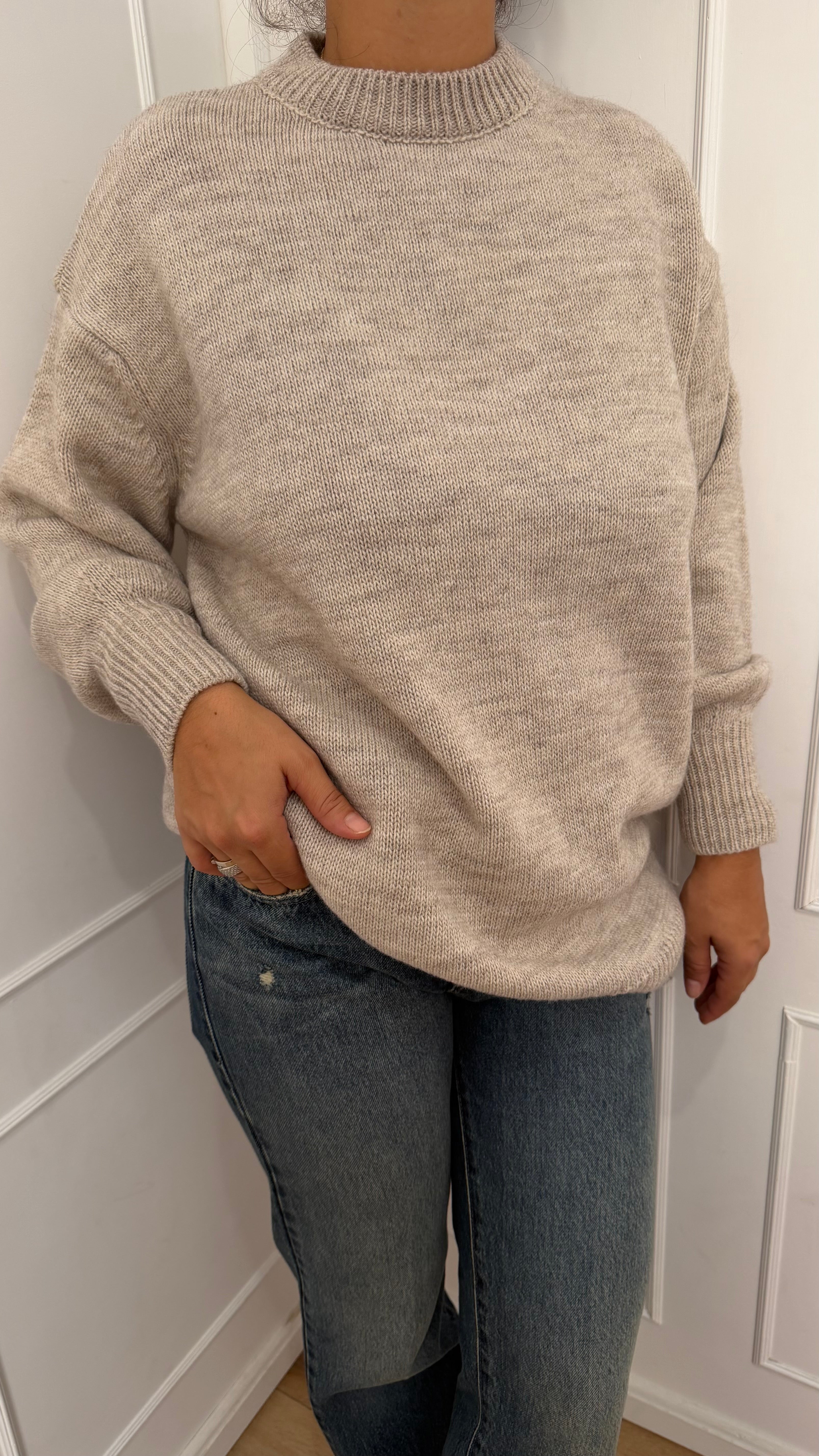 MAGLIA OVER GIROCOLLO E POLSI A SBUFFO BEIGE HAVEONE