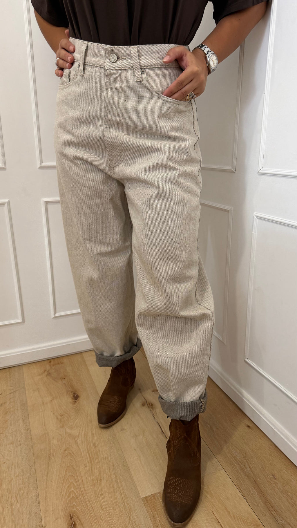 Jeans laila effettto sabbiato beige chiaro vicolo