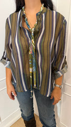 Camicia nomad con collana righe blu panna e verde  Haveone