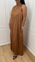 Vestito lungo fiocco sul collo bronzo vicolo