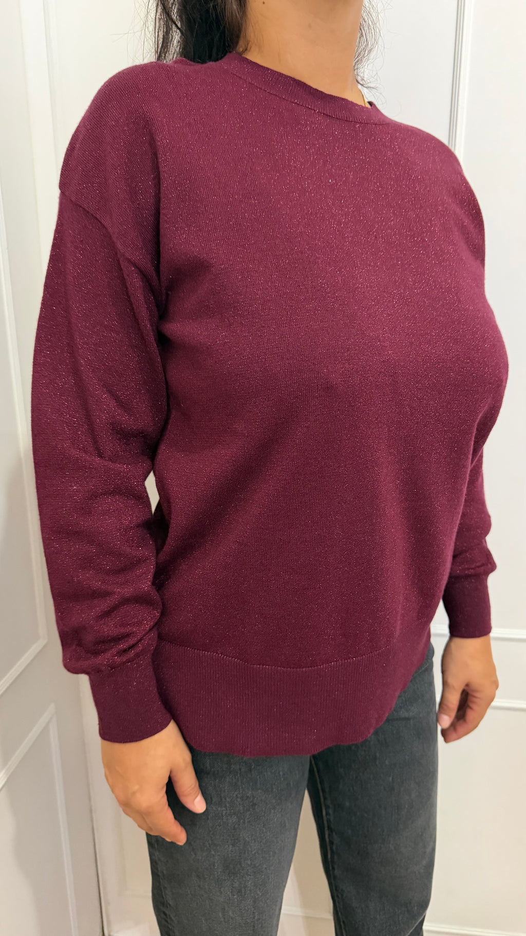 Maglia paricollo over lurex bordaux griffai