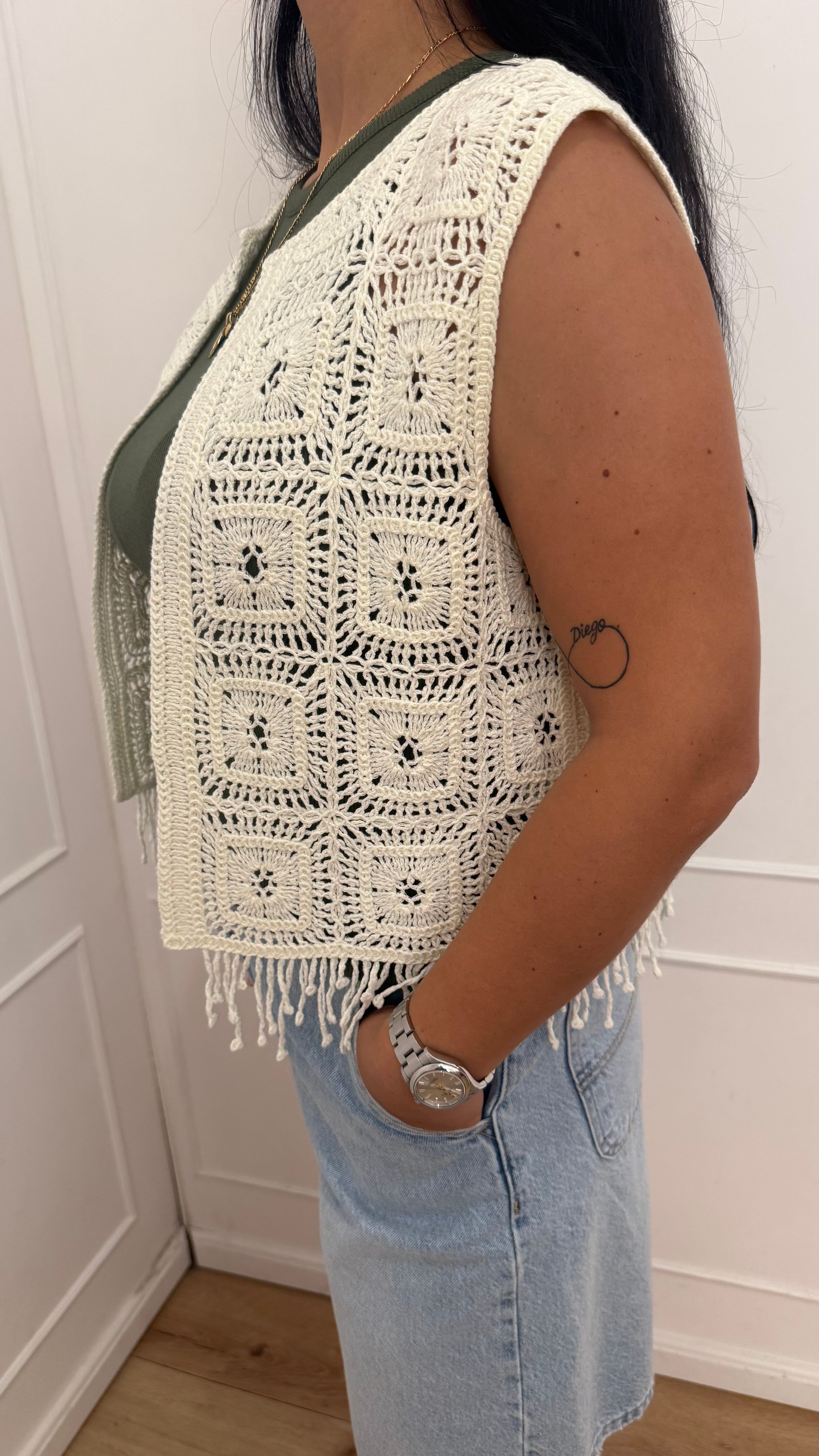 Gilet crochet panna vicolo