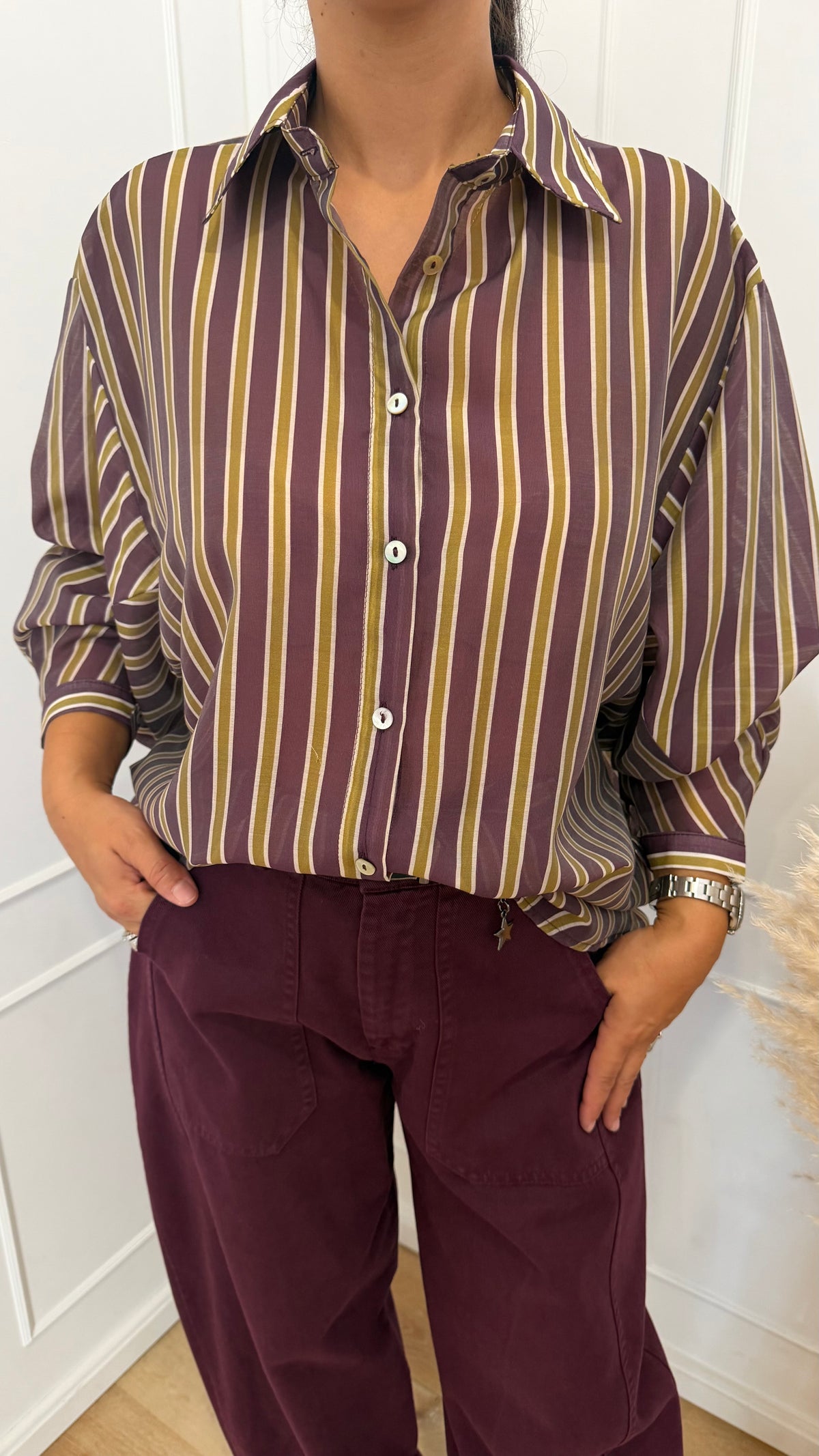 Camicia rigata melanzana susymix