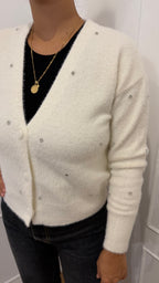 Cardigan effetto pelo con strass fin Griffai