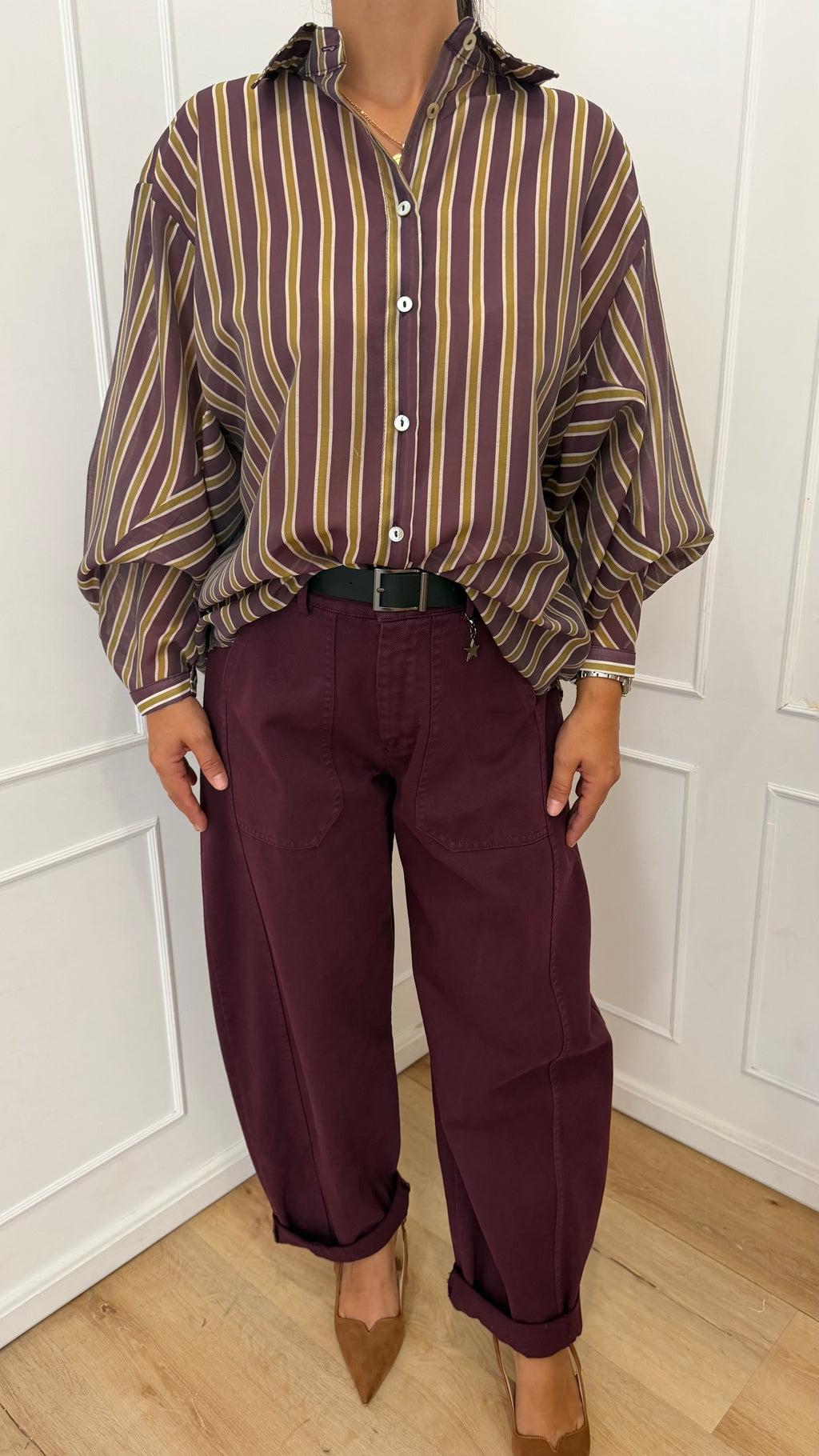 Camicia rigata melanzana susymix