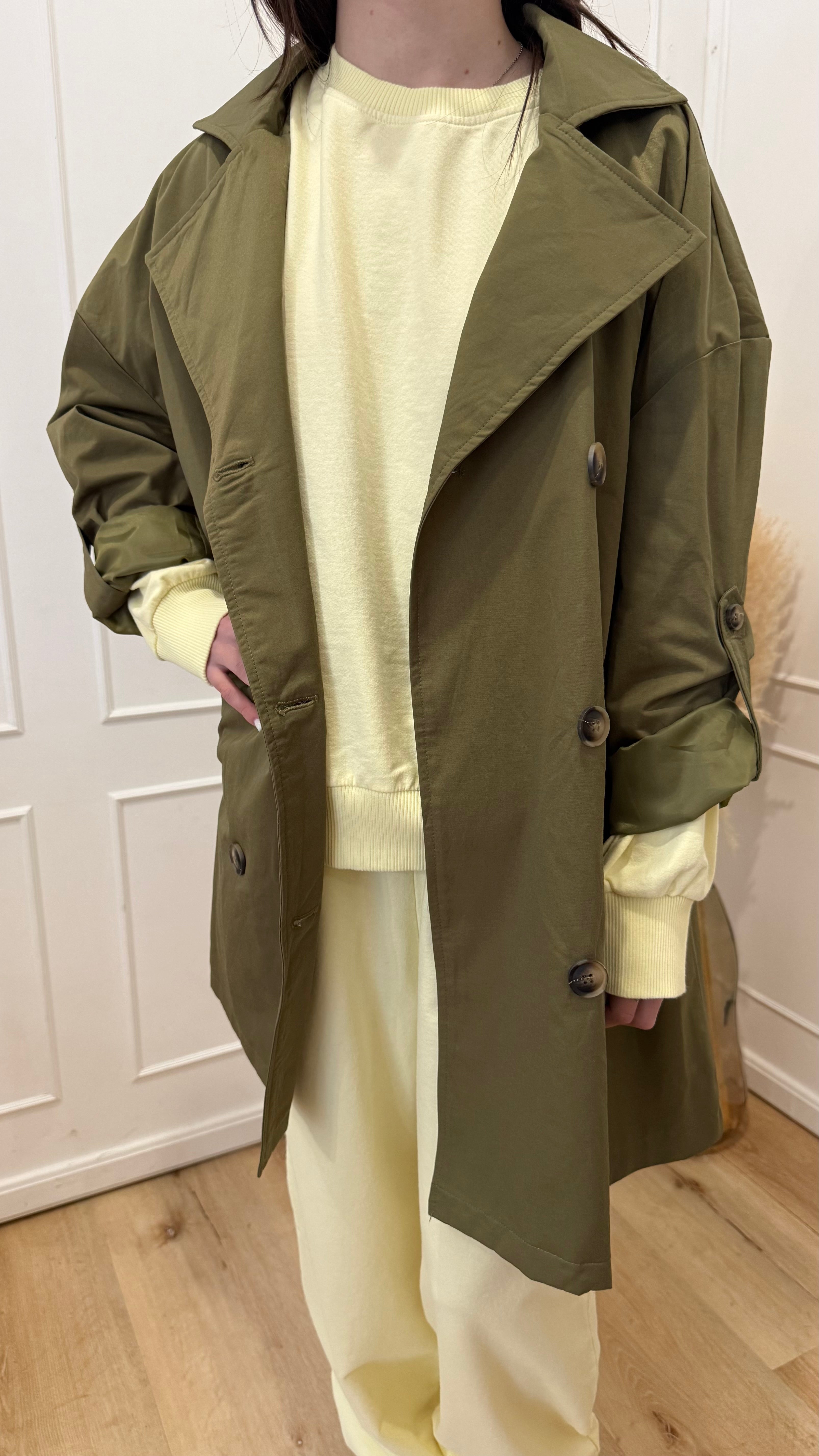 Trench verde militare doppiopetto Susy mix