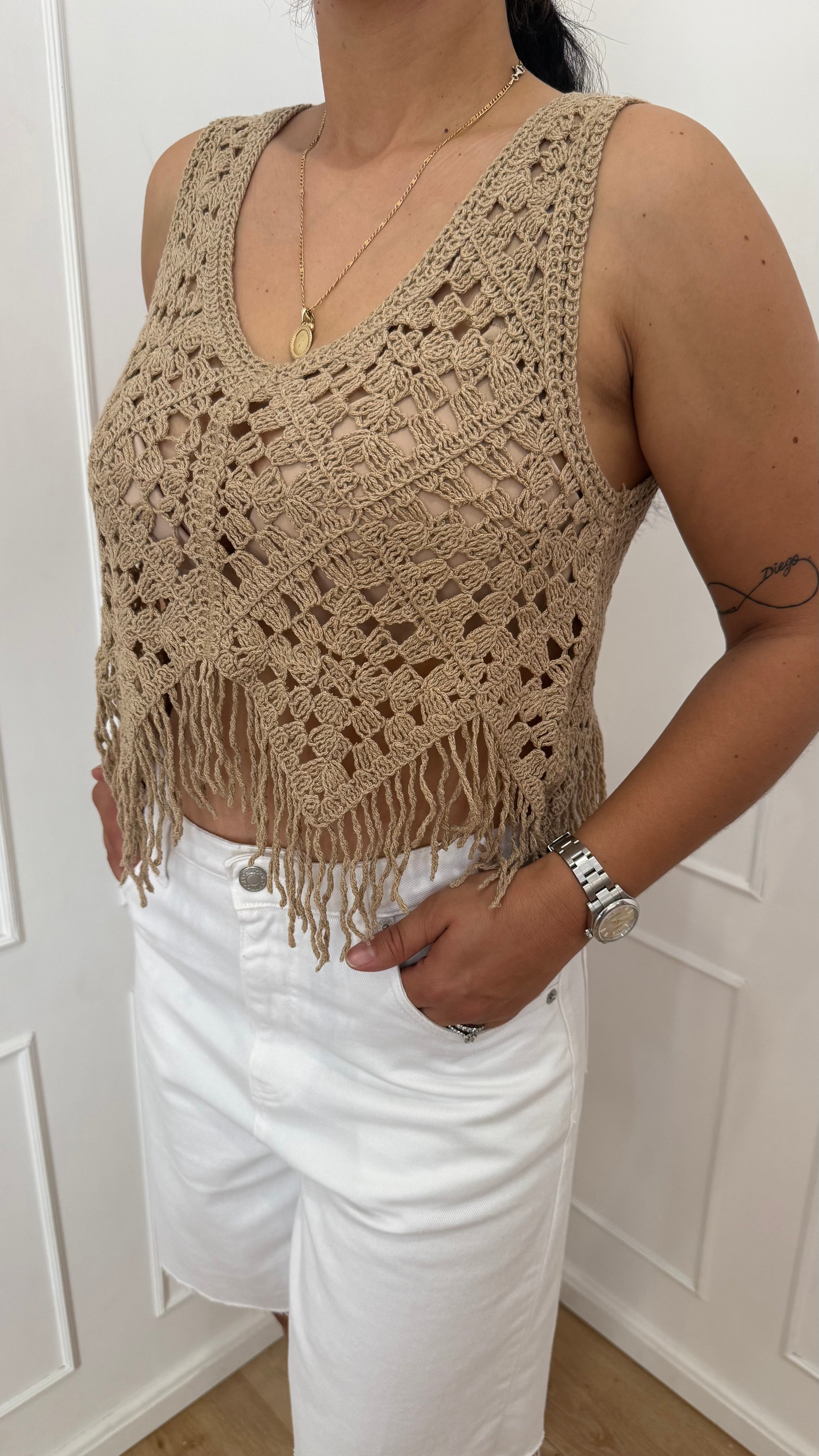 Top crochet sabbia vicolo