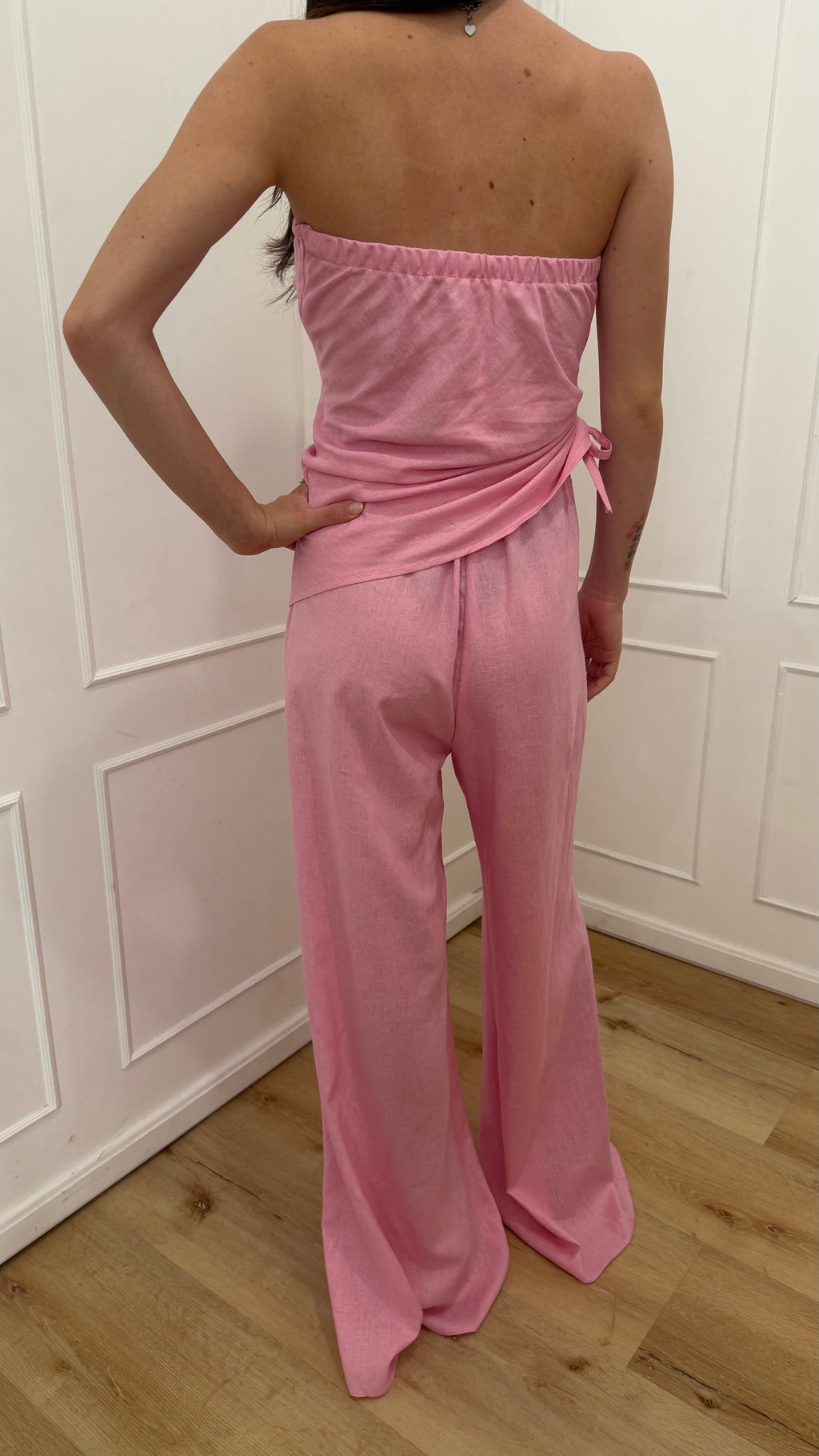 Completo top a fascia e pantalone pink kontatto