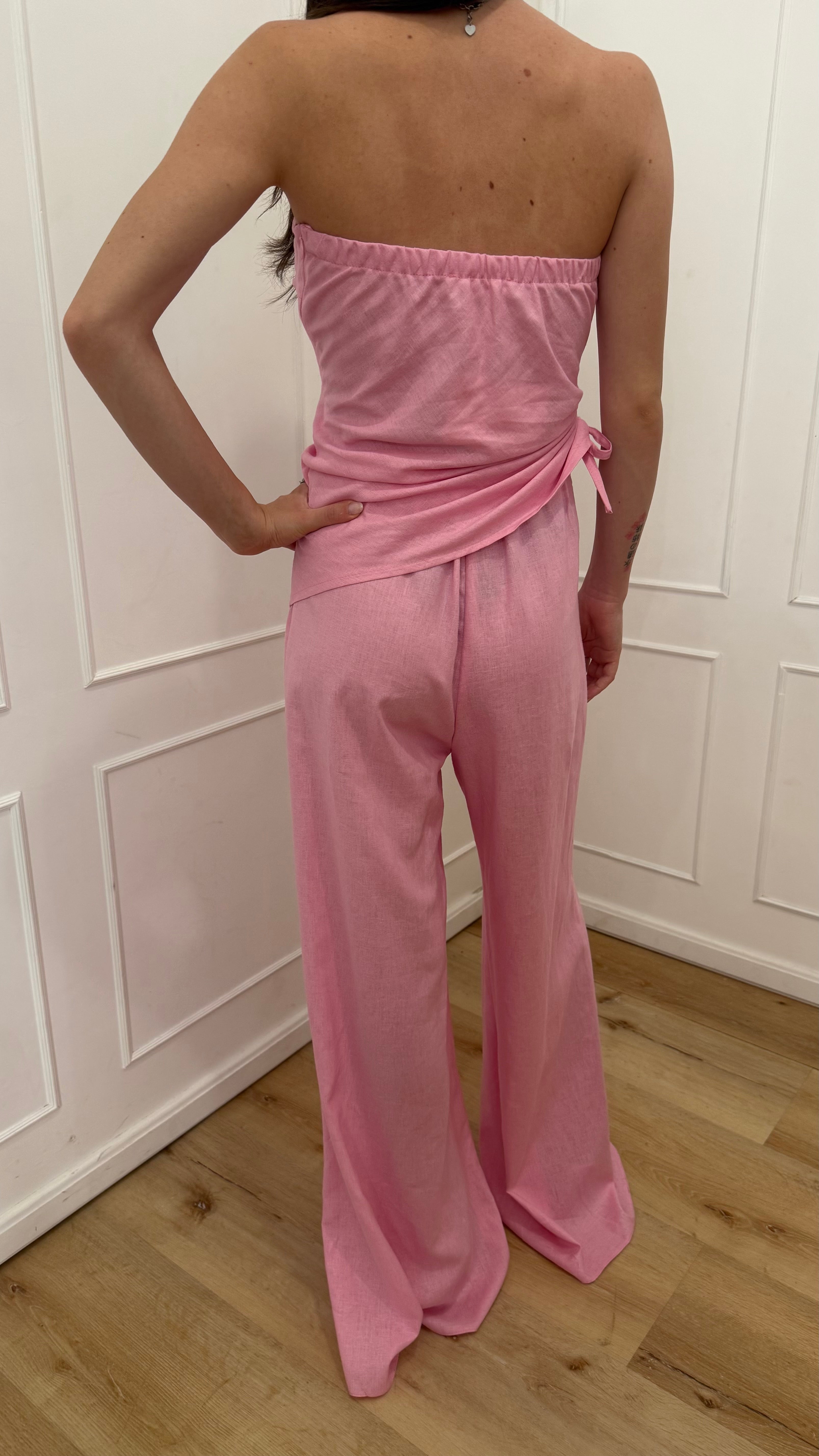 Completo top a fascia e pantalone pink kontatto