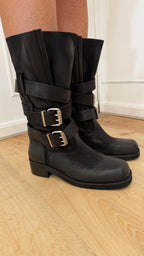 Biker Nabuk nero con fibbia argento Divine Follie