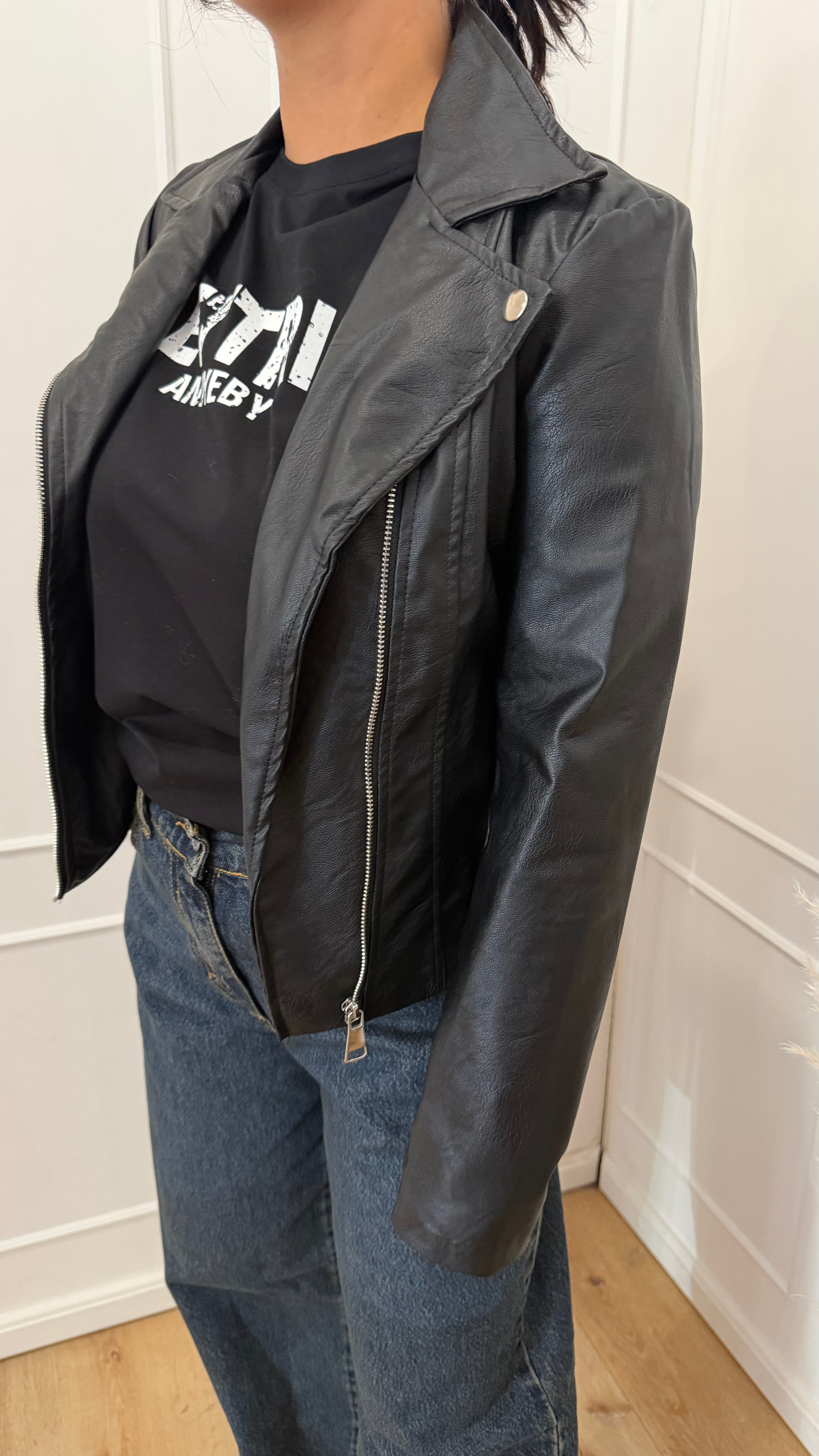 Chiodo ecopelle nero susymix