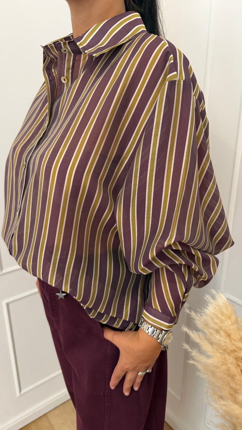 Camicia rigata melanzana susymix