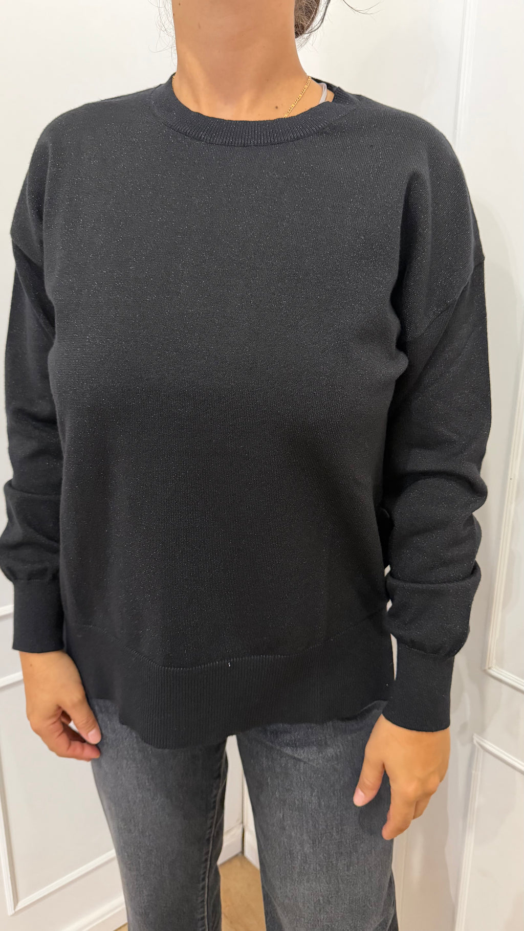 Maglia paricollo over lurex nero griffai