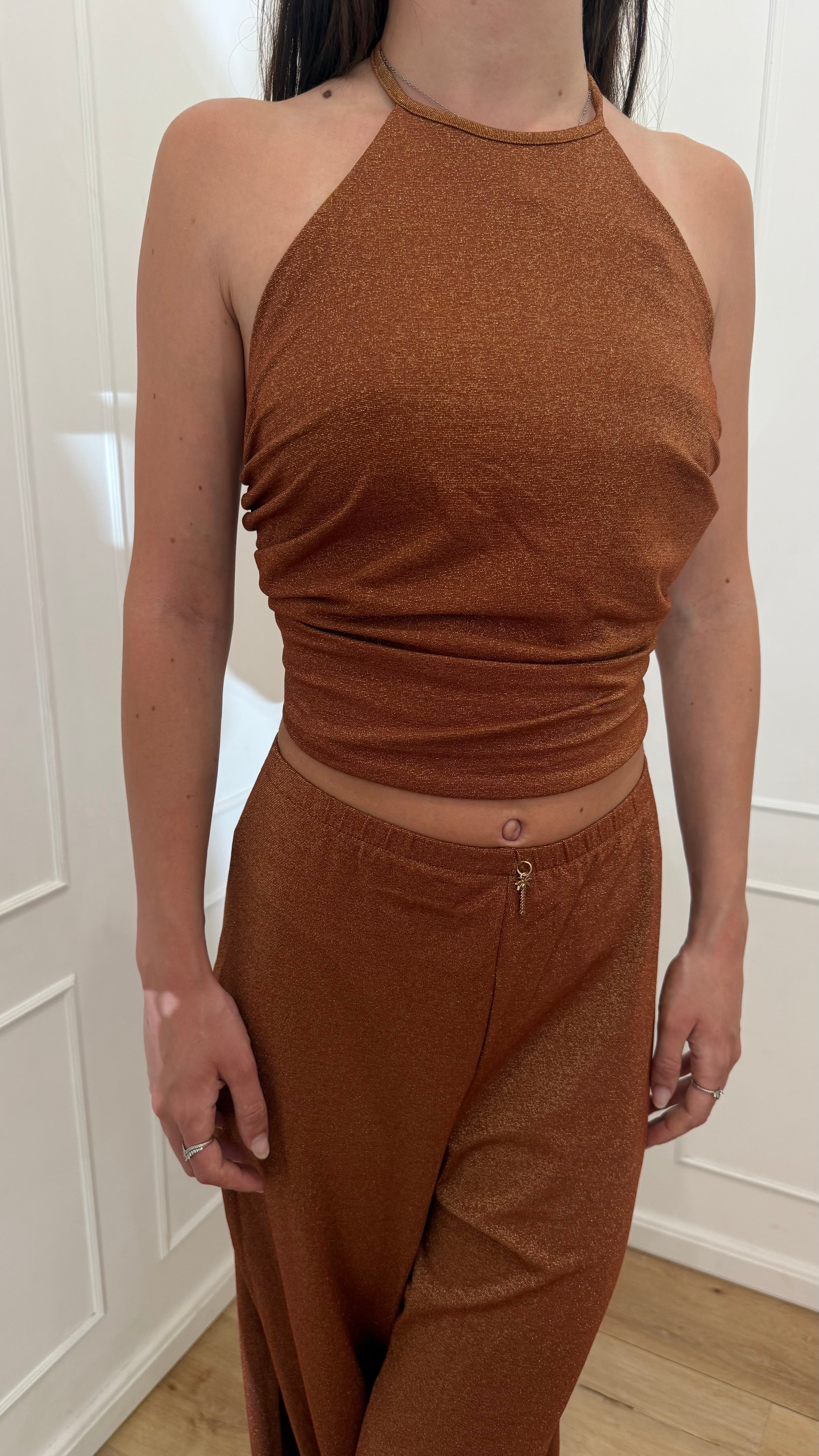 Crop top in maglia rigata lurex Cotazur
