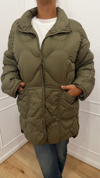 Piumino midi con impunture verde militare Haveone