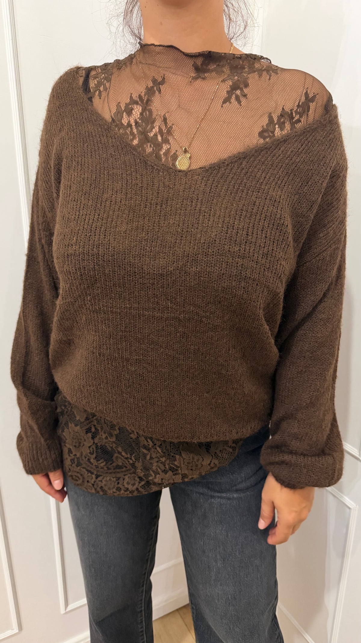 Maglia V più pizzo moro Susy Mix