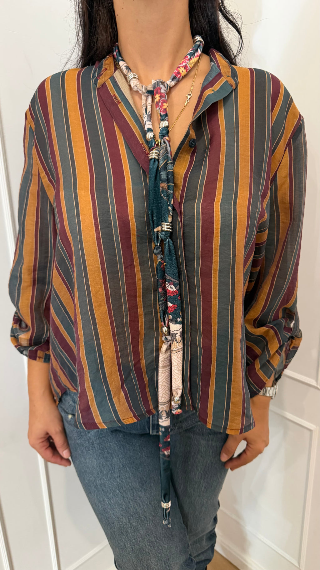 Camicia nomad con collana righe ottanio e ocra Haveone