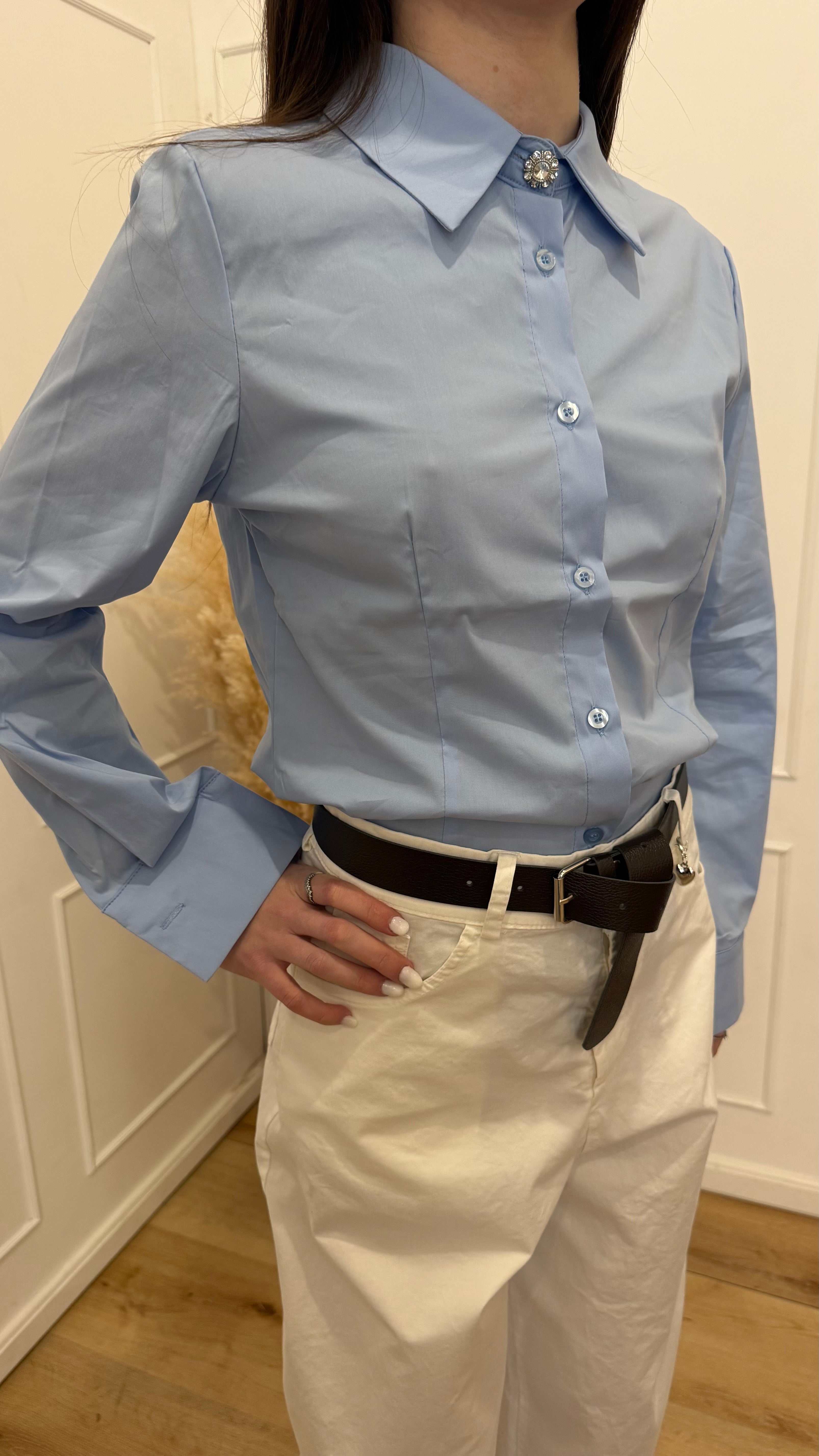 Camicia bottone gioiello celeste Susy Mix