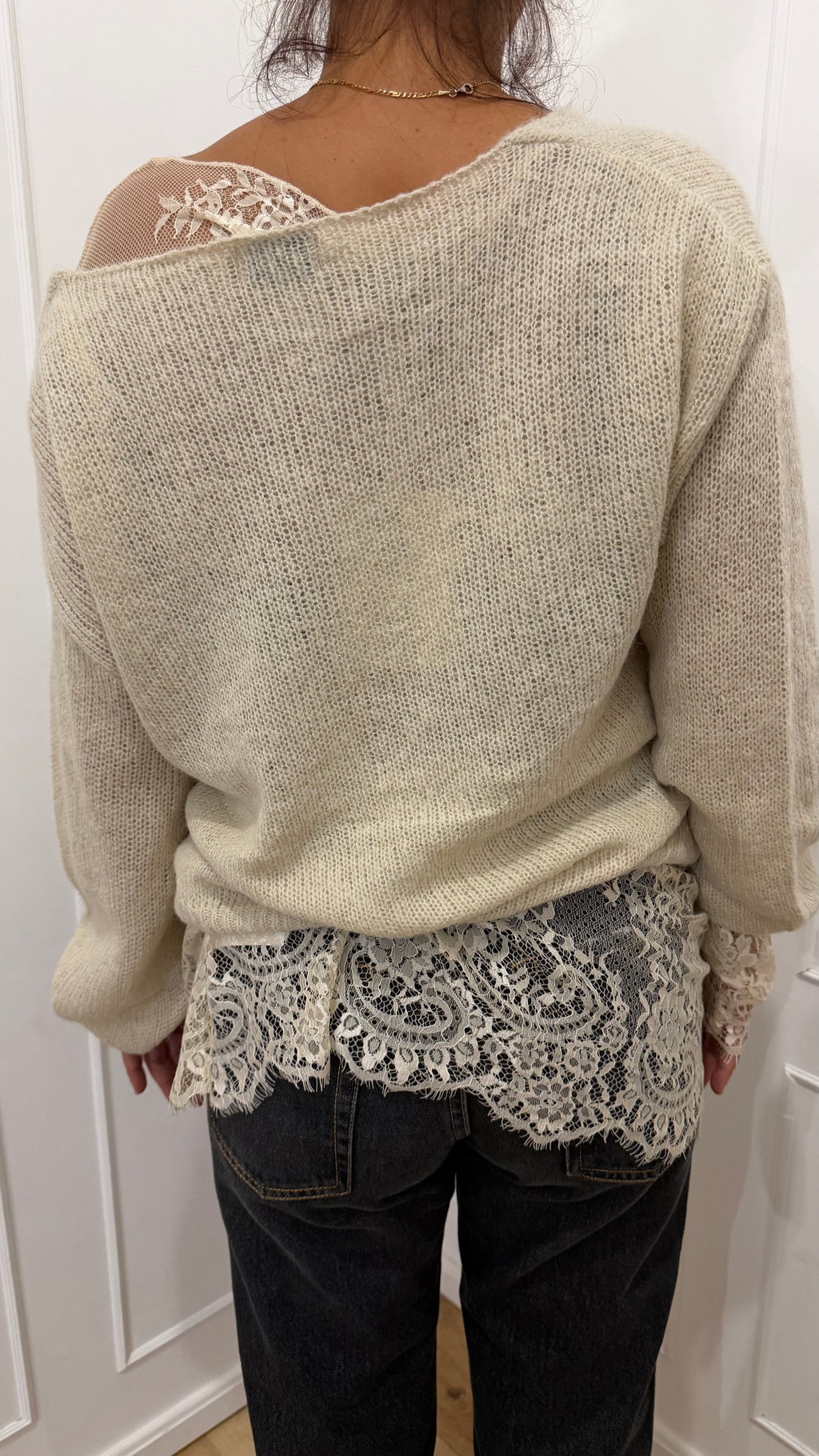 Maglia V più pizzo panna Susy Mix